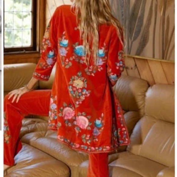 NWT CU It's Only Rock 'n Roll Embroidered Cotton Velvet Long Line Jacket M - Picture 2 of 11